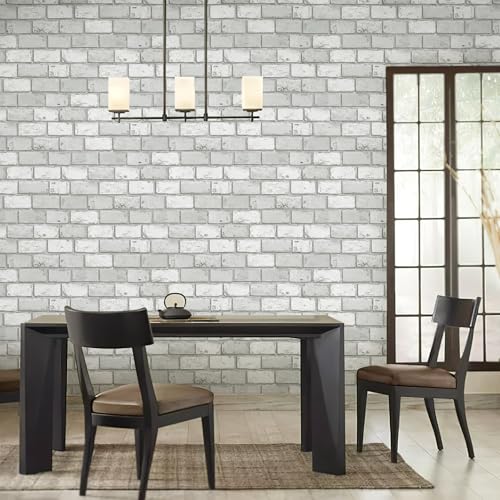 JiffDiff Brick Wallpaper Peel and Stick, Removable Vintage Self Adhesive Wallpaper Renter Friendly Textured Stick on Wallpaper Contact Paper £¨17.3" x 120" Gray Brick£©