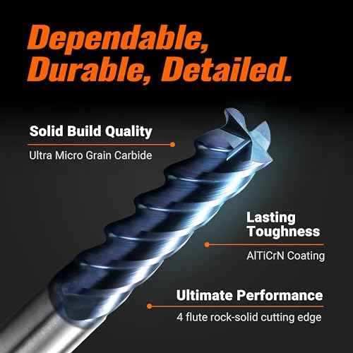 ACCUCUT A4KES 3mm Carbide Square End Mill- 4 Flute Milling Bit Set for Steel, Forge Steel, Hardened Steel, Copper, Alloys & Materials < HRC 50 - AlTiN Coating CNC Router Bit, 45 Degree Helix (3 pcs)