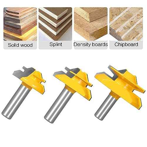 45 Degree Lock Miter Router Bit 3-Piece Set, for 31/64", 3/4"£¬1"£¬Cutting Height, 1/2 Inch Shank.Woodworking Tools Joint Router Bits 3PCS 1/2 Shank)