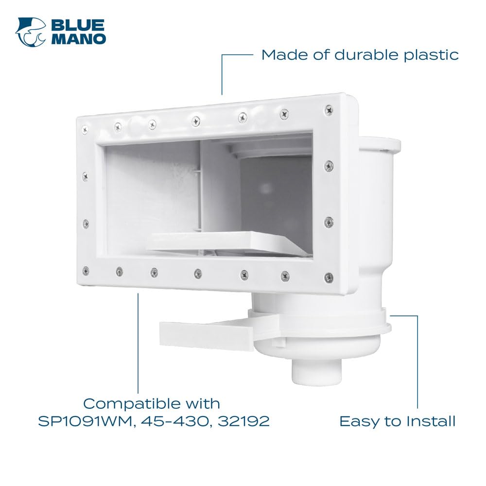 Blue Mano Wide Mouth Above Ground Pool Skimmer Complete Kit, Replacement for SP1091WM Dyna-Skim, 45-430, 32192, Opening Width 14" Fits for All Wide Standard Pool Wall