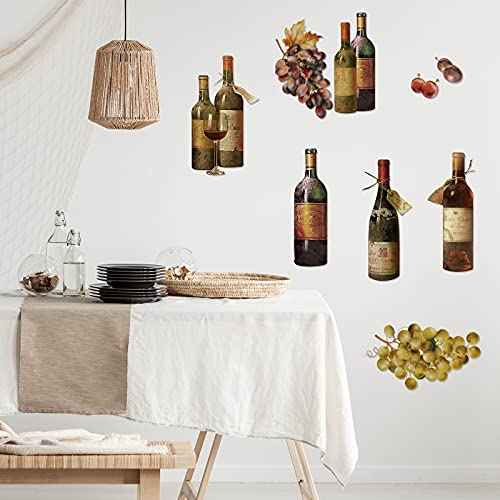 Censen 2 Sheets Wine Wall Decal Stickers Artwork Peel and Stick Wine Bottle Wall Glass Kitchen Grape Fruit Decal Stickers for Kitchen Dining Room Bar Home Restaurant