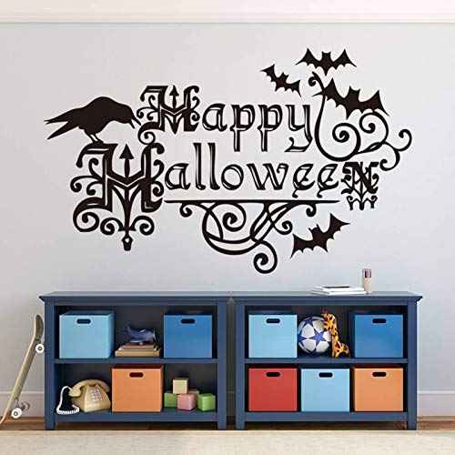 Scary Halloween Wall Stickers, Happy Halloween Letterings Wall Decals Bats Crows Window Home Decoration Decals, Removable Gothic Home Party Decor