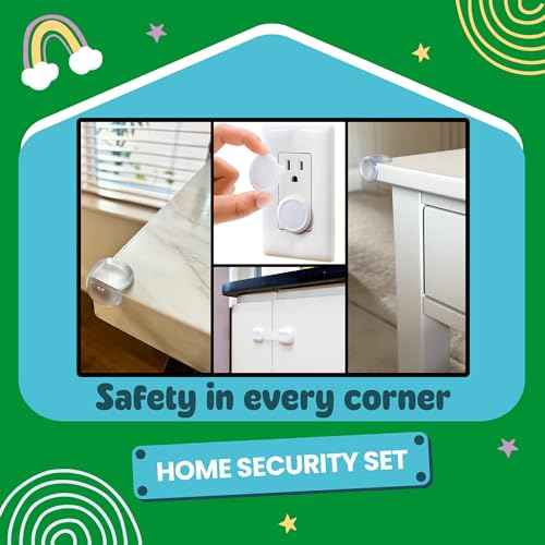 Booboo (42 Pack) Child Safety Baby Proofing Kit | x10 Cabinet Drawer Locks, x10 Corner Guards, x20 Outlet Covers, x2 Door Lever Lock | Baby Proof Your Home & Kitchen with No Trapped Fingers