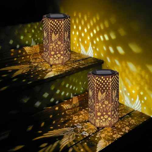 2 Pack Hummingbird Solar Lanterns Outdoor Waterproof - Birthday Gifts for Women, Men, Mom, Solar Lights Outdoor Hanging Garden Decor for Outside, Patio, Outdoor, Yard, Lawn, Balcony