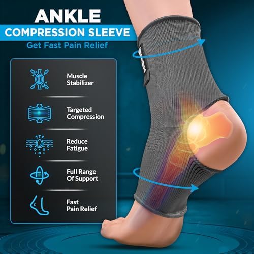 WYOX Ankle Brace for Sprained Ankle - Stabilizer Brace for Women, Support for Men, Achilles Tendonitis Wrap, and Compression Sleeve - Perfect for Running, Gym, Boxing, and Sports (Grey, S/M)