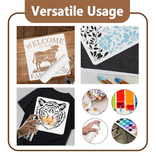 4Pcs Tile Stencils for Painting Floor DIY Crafts Reusable Plastic Stencils for Painting on Wood Wall Fabric Canvas Furniture