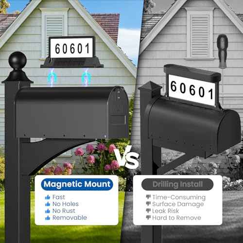 Solar Mailbox Light for Outside Post Mount - 3 Light Modes, Strongest Magnet, Dual-Sided, Waterproof Galvanized Steel, Easy Install, Medium Capacity, 20 x 8.8 x 7 inches, Black