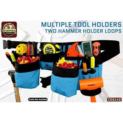 Graintex CD2143 11 Pocket Finisher Tool Apron Royal Blue Color Rip-stop Canvas for Constructors, Electricians, Plumbers, Handymen