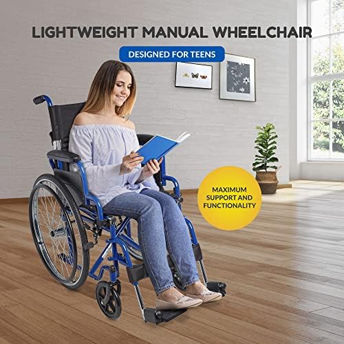 Ziggo 16” Seat Width Pediatric Wheelchair for Kids & Children, Lightweight, Manual Folding Wheelchair w/Safety Belt, Swing-Away Foot Support w/Straps, Desk Length Arm Rests