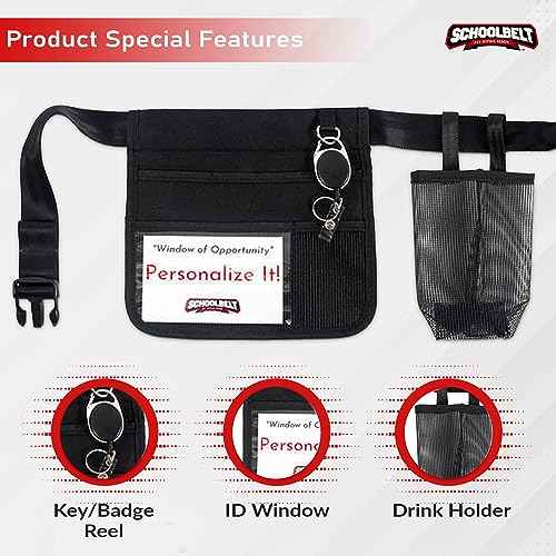 Mini -Premium Hip/Waist Pouch/Belt Clip / 6 Pocket -2-Sided/Drink Pouch/Key Carabiner/ID Sleeve (Up to 54" Waist)