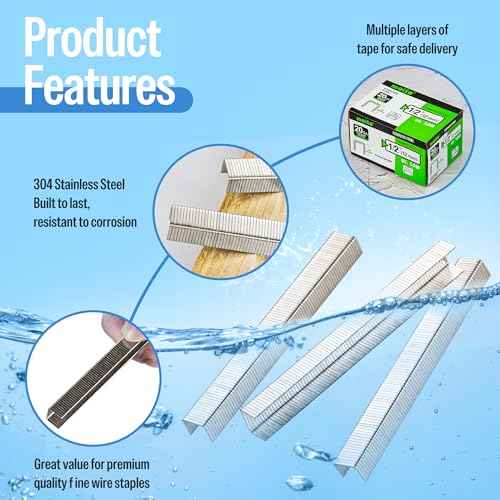 meite 20 Gauge 304 Stainless Steel Upholstery Staples, 1/2-Inch Crown with 1/2-Inch Leg Length, Heavy Duty Staples for Construction, Furniture, Crafts & DIY Projects (1 Box)