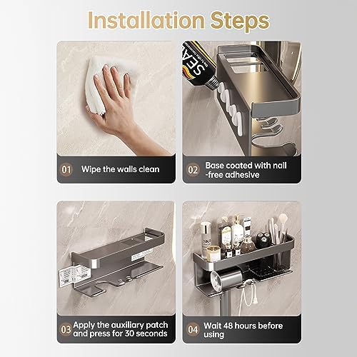 Hair Dryer Holder, Blow Dryer Organizer, Hair Dryer Holder Wall Mounted with Shelf for Bathroom, Salon, Bedroom Organizers & Storage(Matte Grey)