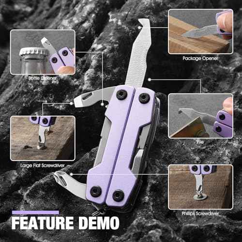 Multitool with Pocket Knife,Gifts for Men and Women, 11-in-1 Mini EDC Multitool with Screwdriver, Scissors, SIM Extractor and Bottle Opener, Perfect for Outdoor, Hiking, Simple Repair (Purple)