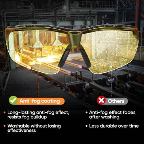 TICONN Anti-Fog Safety Glasses for Men and Women, ANSI Z87.1 Scratch Proof Eye Goggles with Adjustable Arms and UV Protection