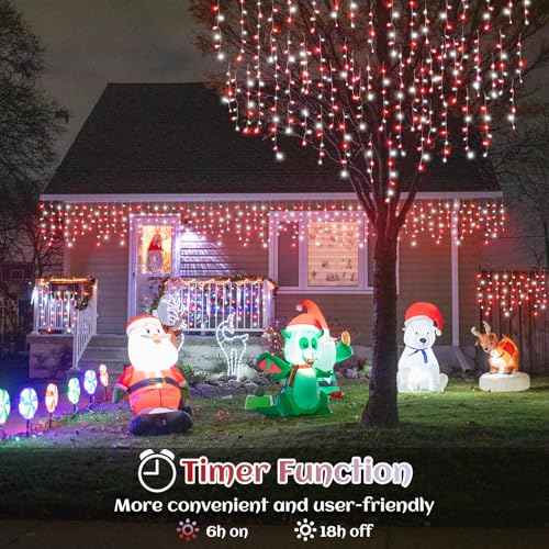 132ft Icicle Lights for Outside, Red and White Christmas Lights Outdoor Indoor, 1280 LED Twinkle With 240 Drops Short Curtain for Thanksgiving Room Home Wall Bedroom Window Decoration