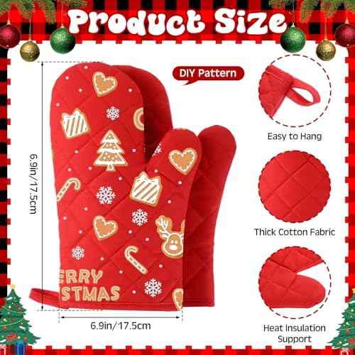 Hoolerry 24 Pcs Blank Sublimation Oven Mitts Set Include Sublimation Pot Holders Bulk DIY Heat Resistance Oven Gloves with Hanging Loops Pads for Christmas Teacher Kitchen Baking Gifts, Red