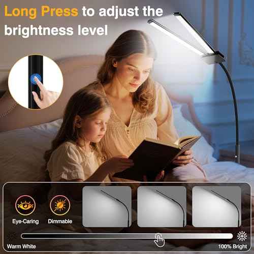 Cordless Rechargeable Floor Lamp, Adjustable Bright Reading Lamps Floor Standing, 15W Dual Head Gooseneck LED Bright Floor Lamp for Dark Rooms with 8000mAh Battery£¬ IP54 Home Lighting