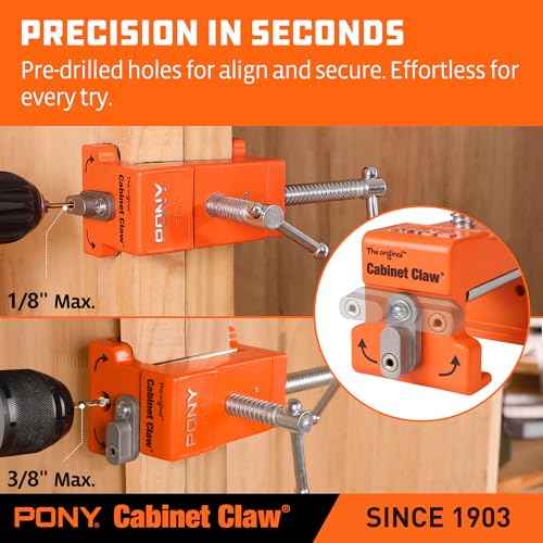 PONY 2-Pack Cabinet Clamps, 8510 Cabinet Claw, Face Frame Clamps for Installing Cabinets, 440 lbs Load Limited Orange