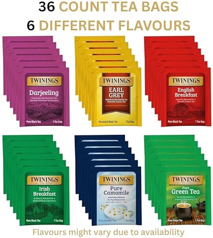 Twinings Tea Bag Sampler Variety with White Wooden Organizer Tea Chest (36 Tea Bags) 6 Different Popular Flavors, Gift for Tea Lovers: Women, Men, Mom, Dad, Family, Friends, Couples