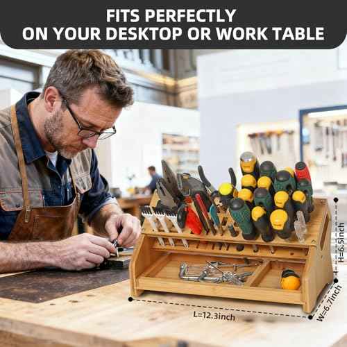 Bamboo Screwdriver Organizer - Tool Storage Organizer Workbench Desktop Rack - Hand Piler Tools Storage Holder (Bamboo, 1)