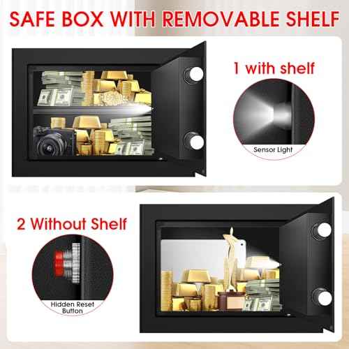 1.2 Cuft Safe Box Fireproof Waterproof, Digital Security Safes for Home Use Fire and Water Proof with Combination Lock, Alarm System and Removable Shelf, Anti-Theft Document Safes For Money, Jewelry