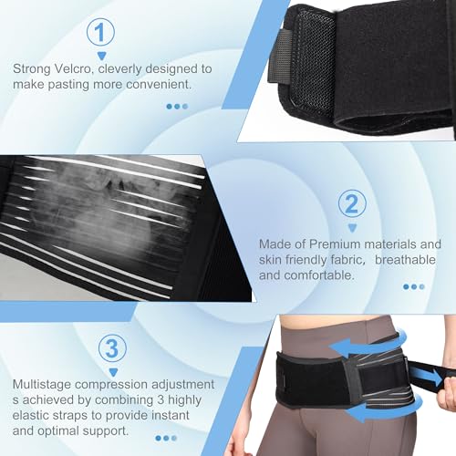 Sacroiliac SI Joint Hip Belt for Sciatica, Lower Back, Leg & Pelvic Pain Relief - Adjustable Sacroiliac Belt Support Brace for Women and Men (Black)