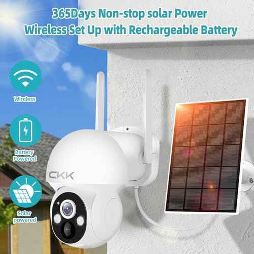 CKK Cameras for Home Security,PTZ Wireless Security Cameras, Wire-Free, Pan/Tilt/Zoom, PIR Detection, 2-Way Audio, IP66 Waterproof, Audible Flashlight Alarm,4K Color Night Vision