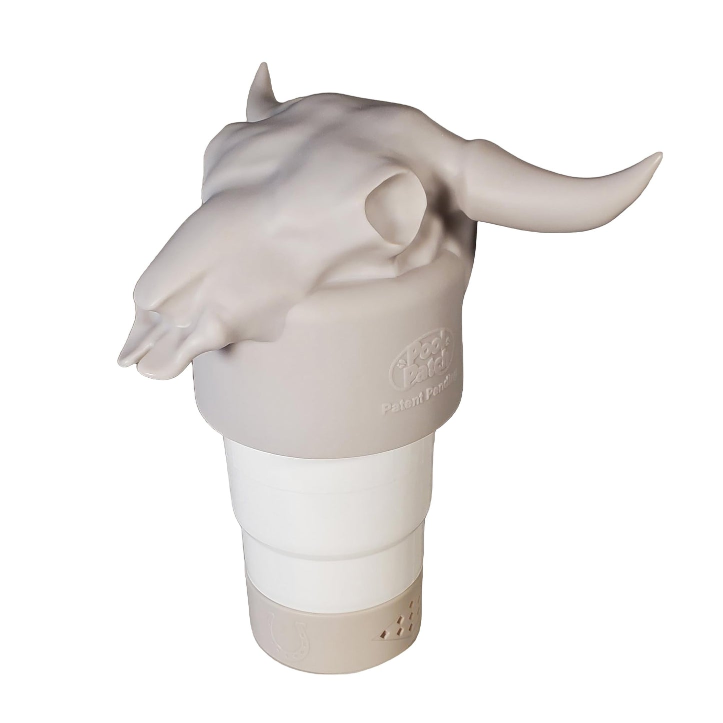 Cow Skull Floating Pool Chlorine Dispenser - Large Capacity Floater for 3'' Tabs, Adjustable Flow, Unique Added Buoyancy, Weather Durable PP & ABS