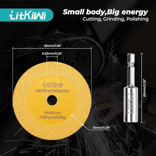 1/4" Hex Shank with 2PCS Diamond Cutting Blade Wheel for PVC Pipe Cutter,Mini Glasses Cutting Disc Also for Cutting Glass, Jade, Crystal, Ceramics and etc.