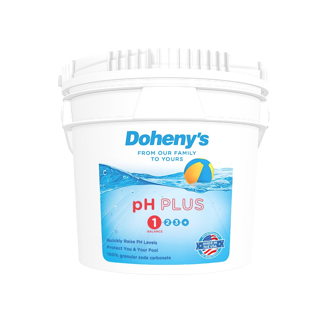 Doheny's pH Plus | Raise Your Swimming Pool pH Level | Pro-Grade Granular Soda Ash (Sodium Carbonate) | Proper pH Levels Protect Equipment & Prevent Eye and Skin Irritation | 25 LB Bucket