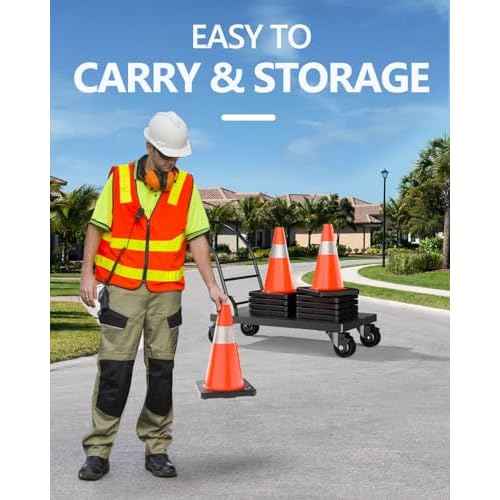 (4 Pack) BATTIFE Traffic Cones 18 Inch with Black Weighted Base, PVC Orange Cone for Traffic Control,Construction Events, Driveway Road Parking Lot
