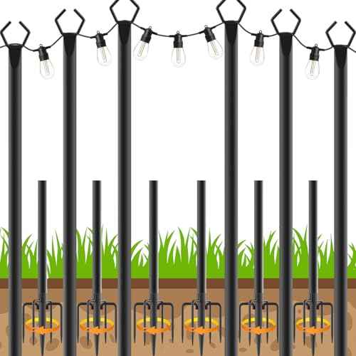 6 Pack 10Ft String Light Poles,Outside String Lights,Outdoor Light Poles with Fork,Metal Poles Stand for Patio,Backyard,Deck