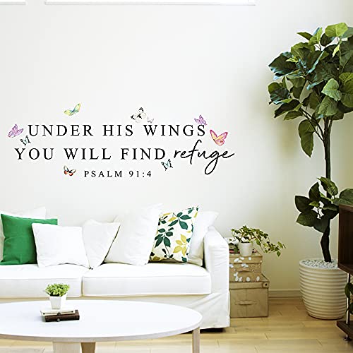 Inspirational Quotes Vinyl Wall Decal Stickers Under his Wings You Will find Refuge - Psalm 91:4, for Bedroom, Living Room, Motivational Uplifting Quotes Vinyl Decal (27''¡¿10.6'')