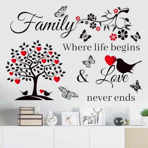 CASADECOR Family Wall Decor Stickers for Living Room - Inspirational Home Decal Background Art, Red