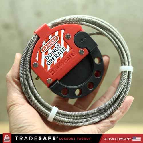 TRADESAFE Lockout Tagout Adjustable Cable Lock - 10 ft Steel Cable Lock with Vinyl Coating, Premium Grade Loto Cable, OSHA Compliant