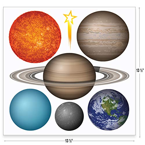 Solar System Adhesive Wall Decals - Wall D?cor Stickers for Kids & Toddlers Include Planets, Earth, Mars, Jupiter & More - Reusable Wall Decor for Bedroom, Living Room, Nursery, Classroom