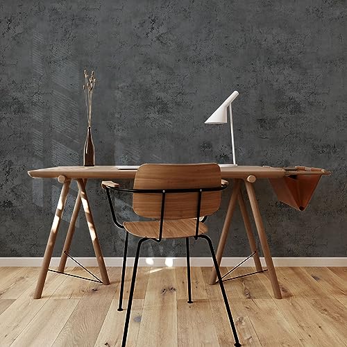 WAPANE Dark Gray Concrete Wallpaper 15.7in x 80in, Black Cement Contact Paper 3D Matte Textured, Wall Paper Peel and Stick Self-Adhesive Removable for Living Room Bedroom Bathroom Gym