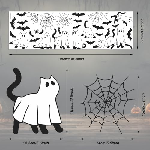 IARTTOP Happy Halloween Window Clings Sticker (100x30cm) Ghost Boo Wall Decals Spider Web Bat Window Stickers Halloween Black Cats Double Sided Decals for Glass Party Home Decoration