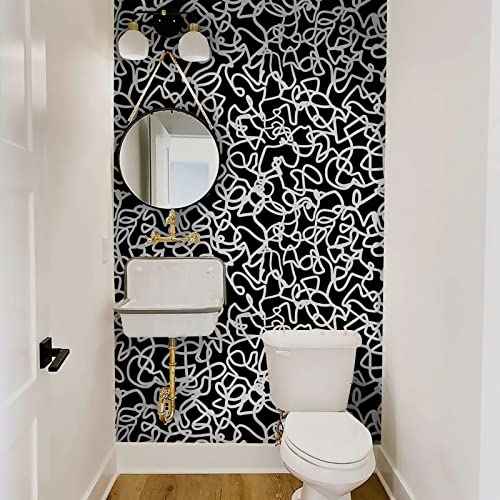 Ismoon 17.3"x118" Peel and Stick Wallpaper Black and White Contact Paper Black Modern Striped Removable Self-Adhesive Wall Paper Renter Friendly Wallpaper for Bathroom Bedroom Cabinets Decor Vinyl