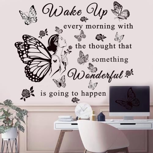 Inspirational Quote Decals: 'Wake Up... Wonderful Happening' Vinyl Wall Sticker for Office, Classroom Decor