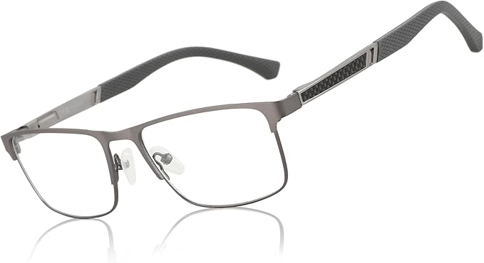 ZENOTTIC Blue Light Glasses Men : Black Reading Glasses Men - Square Frame Computer Glasses - Anti Glare Metal Readers