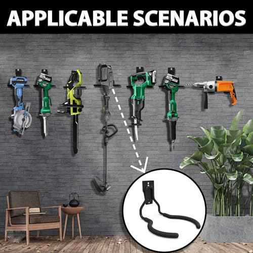 3-H Weed Eater Hanger 4 Pack,2 Garden Hose Holder,2 Screw in Hooks,Utility Weedeater Rack,Tool Hangers for Organizing and Hanging Weed Wacker,Leaf Blower,String Trimmer in Garden