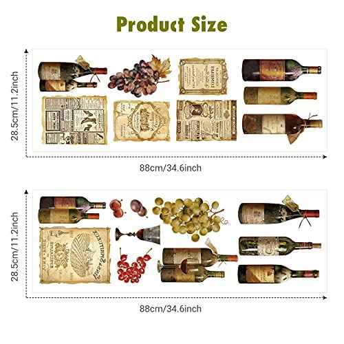 Censen 2 Sheets Wine Wall Decal Stickers Artwork Peel and Stick Wine Bottle Wall Glass Kitchen Grape Fruit Decal Stickers for Kitchen Dining Room Bar Home Restaurant