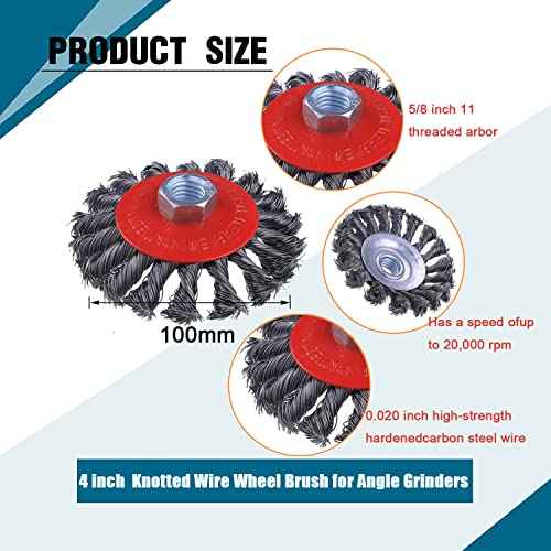 Wire Wheel for 4 1/2 Angle Grinder, 2 Pack 4 Inch Twist Knotted Wire Wheel for Grinders, with 5/8 Inch-11 Threaded Arbor, Angle Grinder Wire Wheel for Heavy&Light Duty Work