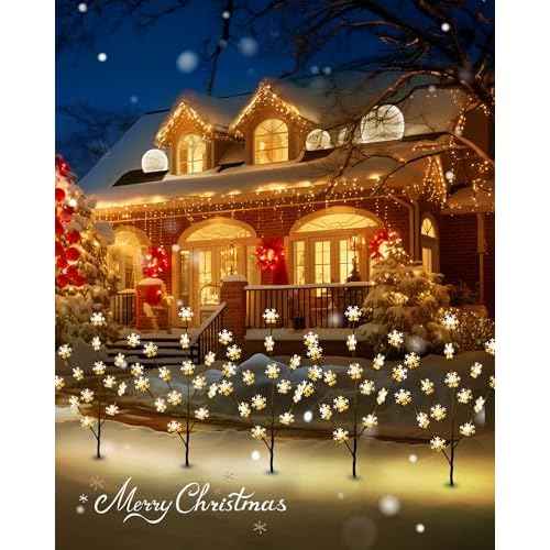 Brightown Snowflake Lights Outdoor Pathway, 8 Packs Lighted Branches Christmas Yard Decor, Small Christmas Tree with Lights, Twig Branch Light Outdoor Christmas Decorations Yard, Warm White
