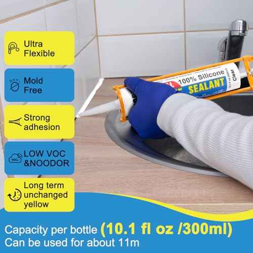 Silicone Caulk & Sealant White, 10 Pack - 100% Waterproof Silicone Sealant, Silicone Caulking for Kitchen and Bathroom, Toilet, Sink, Window £¦ Door Use, Shrink & Crack Proof (10.1 FL.OZ/300ml)