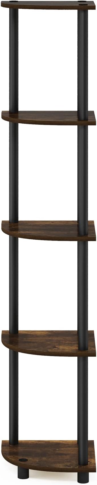 Furinno TURN-N-TUBE Corner Shelf, 5-Tier Corner Bookshelf, Open Storage Shelves, for Organization and Storage, Living Room, Home Office, Garage, Bedroom, Amber Pine