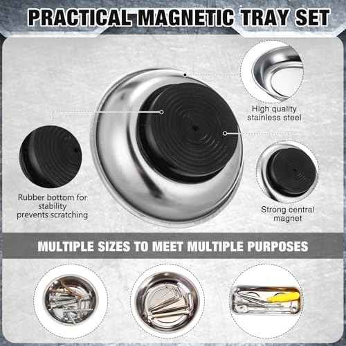 10 Pcs Magnetic Trays Set Includes 8 Round and Rectangular Magnet Tool Tray 1 Pair Black Magnetic Wristband and 1 Magnetic Pickup Tool for Parts Socket Screw Nut Bolt Mechanic and Automotive