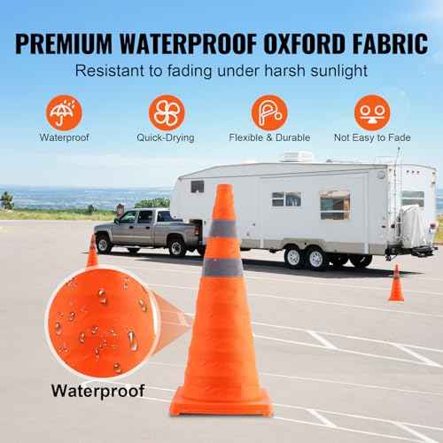 VEVOR Safety Cones, 4 Pack 28 inch Collapsible Traffic Cones, Construction Cones with Reflective Collars, Wide Base and A Storage Bag, for Traffic Control, Driving Training, Parking Lots