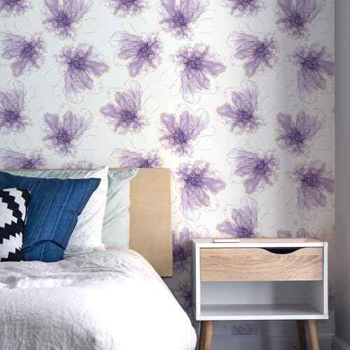 Floral Wallpaper Peel and Stick Boho Contact Paper Self Adhesive Removable Renter Friendly Purple Flower Wallpaper 17.7"x78"